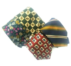 Lot Of 4 Lands End Mens Ties 100% Silk Neckties Lands Floral Stripe Art Deco - Picture 1 of 6