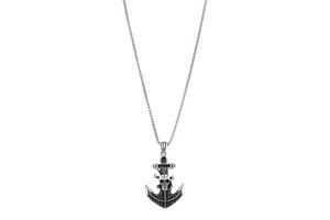 Ed Hardy Men's Stainless Steel Silver Anchor/Skull Pendant Necklace, 26 Inches - Picture 1 of 3