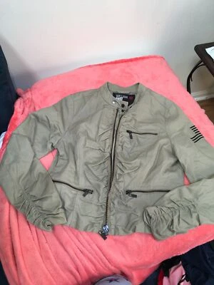 Vintage William Rast Zipper Galore Tan Jacket size Small Fitted Gathered Coat - Image 1 of 4