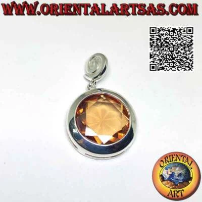 Ciondolo in argento 925‰ gancio a spirale e grande zircone champagne tondo sfacc - Immagine 1 di 4