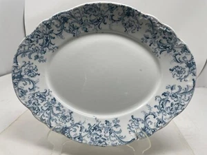 9.5" X 7.5" Staffordshire Bluish Green Floral & Scroll Platter 1895 Dinner Plate - Picture 1 of 5