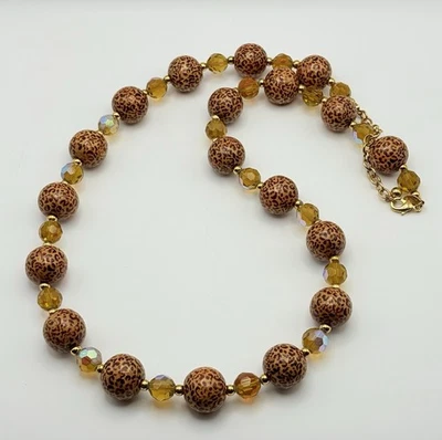 "Collar vintage con cuentas de cristal ámbar y estampado animal de 30"" de Joan Rivers" Foto 1 de 4