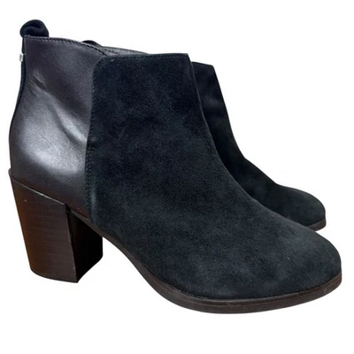 Lands End Womens Black Leather Suede Block High Heel Ankle Boots Booties Shoes 7 - Image 1 of 4
