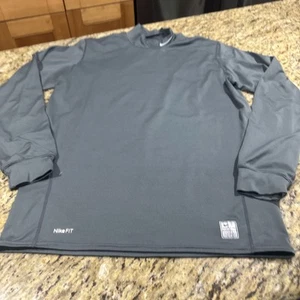 Nike Pro Combat Fitted T Shirt Mock Neck Men's Large Gray Long Sleeve Dri Fit - Picture 1 of 9