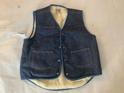 Chaleco de mezclilla Carhartt vintage para hombre mediano forrado de sherpa ropa de trabajo sin etiqueta de estilo Foto 1 de 4