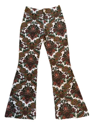 OOAK Reclaimed Tapestry Groovy Festival Hippie Hued Vtg Fabric Bell Bottoms 3/4? - Image 1 of 4