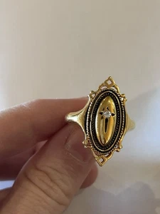 Vintage Avon Kensington verstellbarer goldfarbener ovaler Siegelring Strass - Bild 1 von 7