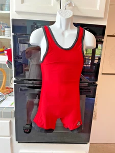 Vintage 1980-90er Cliff Keen rot/schwarz Ring Manschette Bein Herren Singlet Größe Medium - Bild 1 von 3