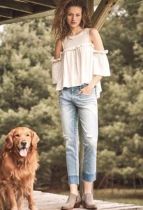 Top Anthropologie Meadow Rue con Volantes Hombro Abierto Talla Mediana Marfil Nueva Etiqueta $88 - Imagen 1 de 6