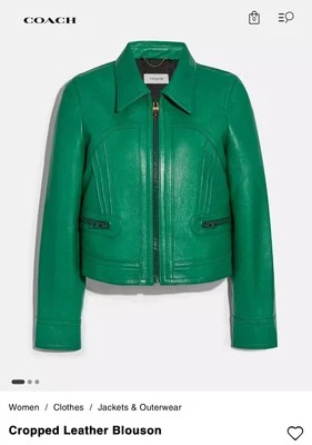 Blusa corta de cuero Coach Lamb para mujer chaqueta de moto verde, talla 2 Foto 1 de 4