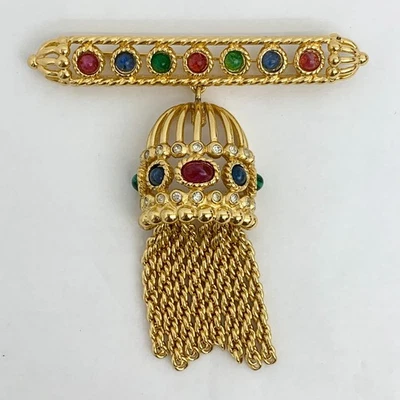 Подлинная брошь Christian Dior в клетке для птиц GP на булавке с искусственными драгоценными камнями ювелирные изделия - Изображение 1 из 4