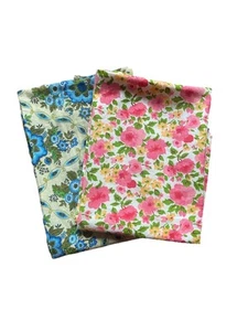 Vintage Fabric Lot 2 Print Feedsack Floral Yardage Textile Remnants Pink Blue - Picture 1 of 6