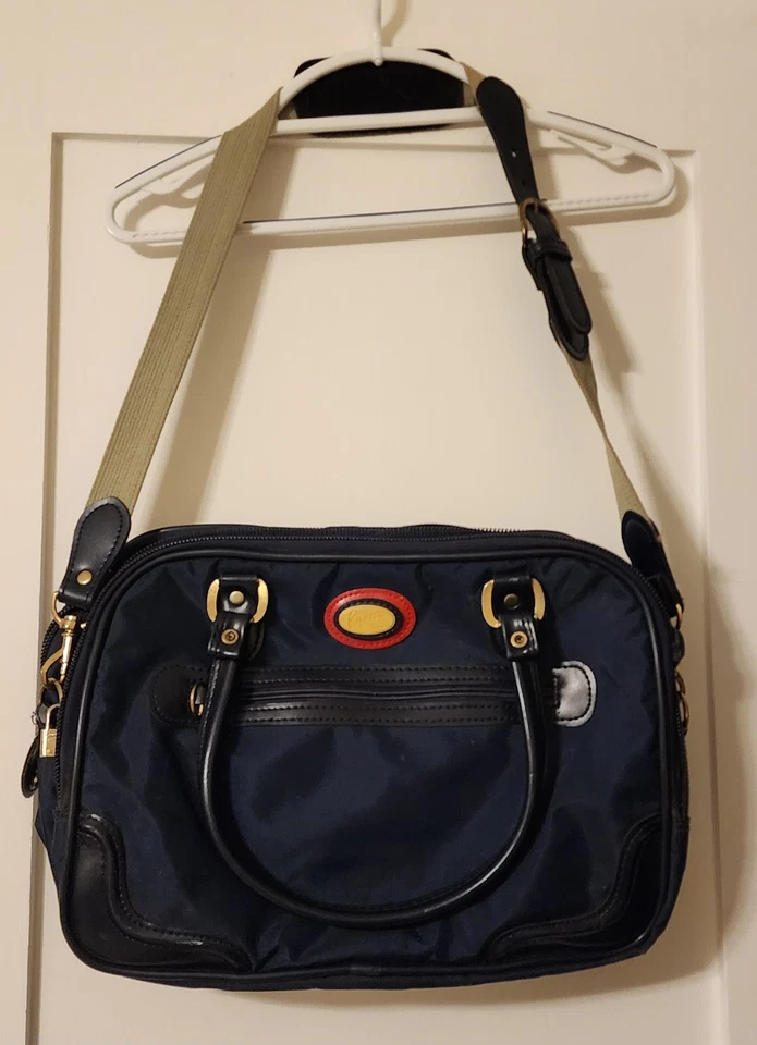Vintage Ricardo Beverly Hills Navy Nylon & Leather Travel Satchel  Padlock 1980s - Image 1 of 3