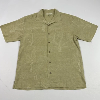 Tommy Bahama Shirt Mens Small Beige Silk Palm Tree Hawaiian Button Up Camp - Image 1 of 4