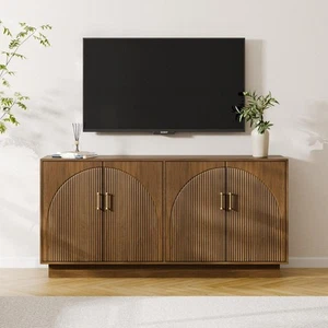 Mid-Century Fluted TV Stand With Storage Fits TVs Up To 75 , Entryway Console, - - Picture 1 of 24