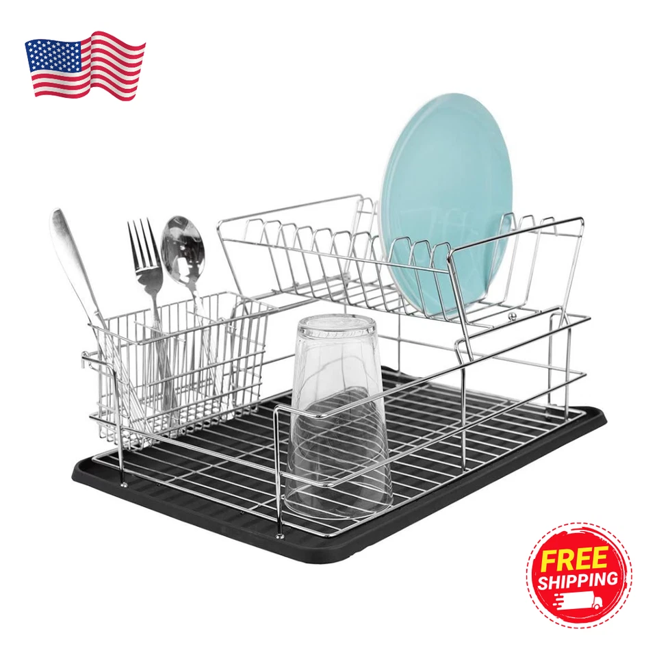 Home Basics Fregadero de Cocina Negro Encimera 2 Niveles Plato Estante de Secado y Drenaje Foto 1 de 4