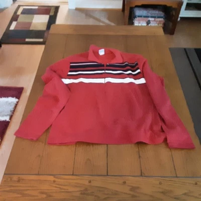 Camisa Pullover Para Hombres XL Antigua Azul Marino con Cremallera Roja con Rayas Blancas y Negras Foto 1 de 2