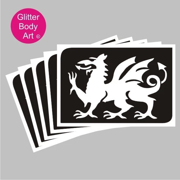25 x  Welsh Dragon   Glitter Tattoo Stencil REFILL pack - - Image 1 of 3