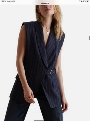 Chaleco Anthropologie Azul Marino Rojo Rayas Hebilla Lateral Mujer Talla L Foto 1 de 4