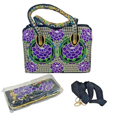Nuevo Bolso de Mano Bordado y Monedero Correa Floral Colorido Multicolor México Foto 1 de 4