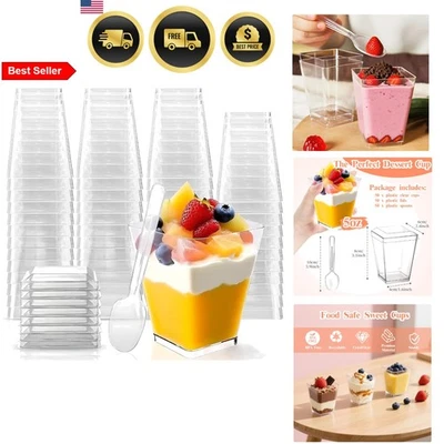 Tazas de postre de plástico con tapas y cucharas paquete de 50 5 oz para helado de pudín Foto 1 de 4