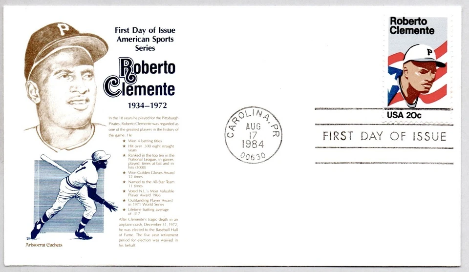 #2097 ROBERTO CLEMENTE PIRATES BASEBALL ALLSTAR FDC, CAROLINA PUERTO RICO CANCEL - Image 1 of 1