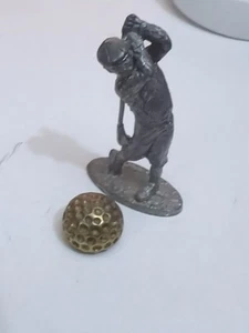 Vintage Miniature Pewter Golfer Swing Statue Figure W Gold Golf Ball 2.5" Rare - Picture 1 of 9