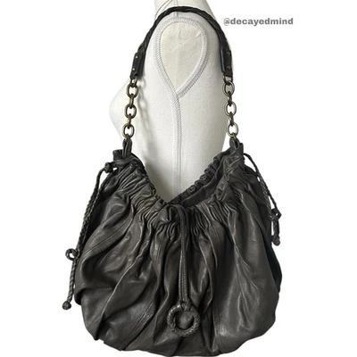 Y2K “BCBGMaxazria” Grey Faux Leather Hobo Style Shoulder Bag 2000s Grunge - Image 1 of 4