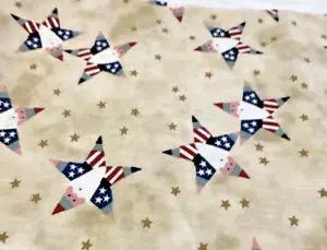 Tessuto Vintage 1 yd Babbo Natale Stella Patriottica Natale Cotone Trapuntino Bandiera Artigianale - Foto 1 di 5