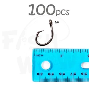 Pescado WOW!® 100 piezas Tamaño 3/0 Pesca 4x Fuerte Desplazamiento Círculo Gancho Caña Corta NUEVO - Imagen 1 de 2