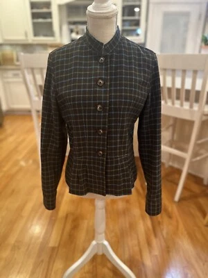 Jones New York Sport 深棕色、蓝色和绿色格子羊毛混纺西装外套  — 第 1/4 张图片