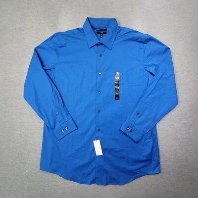 APT. 9 Shirt Mens 17.5 34/35 Blue Solid Stretch Slim Fit Button Down NWT - Image 1 of 4