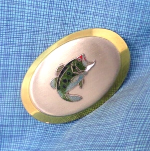 Fishermans Belt Buckle Bass Fishing Western Sportsman Enameled Vtg 80s   .QRT758 - Picture 1 of 9