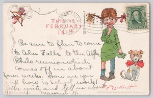 Postal Buster Brown Saludos de San Valentín, Niña, Coletas, Tige, R.F. Outcault - Imagen 1 de 3