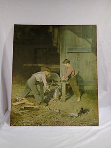 Country Western Kunstdruck signiert C.C. Wazot 1969 große 2 Jungen Schleifen Vintage - Bild 1 von 7