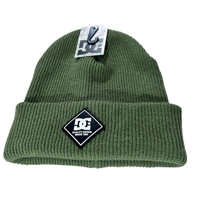 DC Shoes Men's Olive Stretch Ribbed Knit Cuffed Label Beanie Hats Cap - One Size - Image 1 of 4