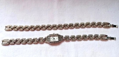 Reloj y pulsera Vivani vintage tono plata marcasita 7 1/2 pulgadas, necesita batería Foto 1 de 4