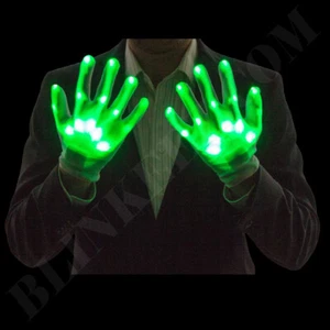 LED Gloves HALLOWEEN Light Up Fingers GREEN LED Costume Gloves Rave Dance Party - Picture 1 of 12
