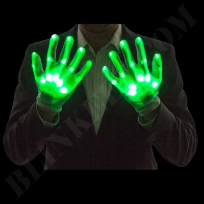 LED Gloves HALLOWEEN Light Up Fingers GREEN LED Costume Gloves Rave Dance Party - Image 1 of 4