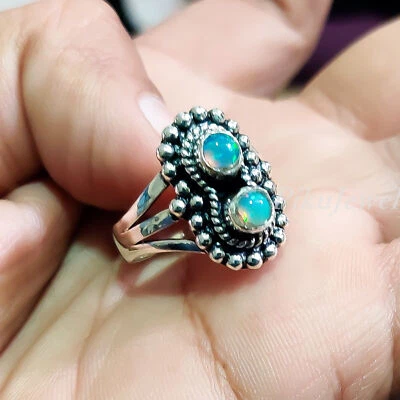 Anello in argento sterling 925 con più pietre preziose opale etiope... - Immagine 1 di 4