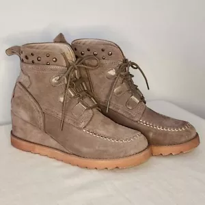 Chocolat Blu Suede Wedge Ankle Boots Moccasin Style Studded Combat Size 8 - Picture 1 of 6