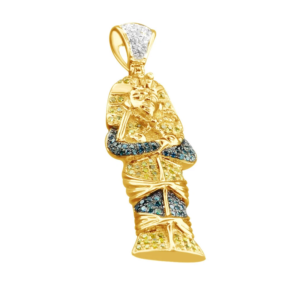 Colgante de diamantes naturales de 0,45 quilates faraón egipcio rey tut en oro amarillo de 10 quilates Foto 1 de 1