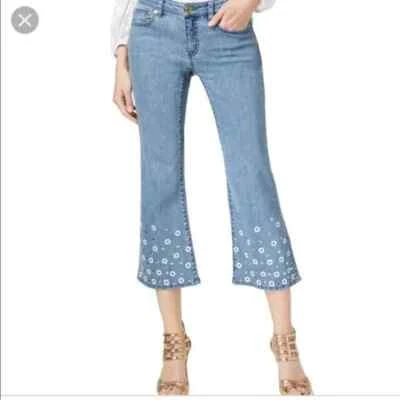 Pantalones de mezclilla Michael Kors JS99CPL6TW embl Izzy recortados acampanados ajustados para mujer talla Foto 1 de 3