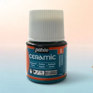 6 Stück Pébéo Keramikfarbe 45 ml - Türkis 16 & Rot Kirsche 24 glänzende Oberfläche - Bild 1 von 3