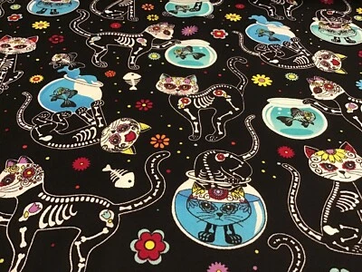 Tela Gatos Día de Muertos 4159, vendido por yarda Foto 1 de 4
