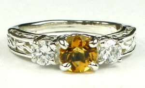 Citrine w/ CZ Accents, 925 Sterling Silver Engagement Ring, SR254-Handmade - Picture 1 of 5