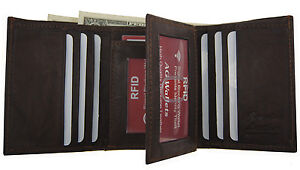 Mens RFID Trifold Wallet - Genuine Leather, Scan Proof, 2 ID, 9 Card Holder