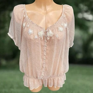 Blusa David Emanuel Crema Manchada Gasa Volantes Dobladillo Talla 20 - Imagen 1 de 2