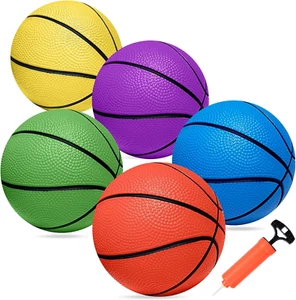 Mini Basketball Set - 5 Pack 6" Small Balls with Pump, over the Door Mini Hoop R - Picture 1 of 12
