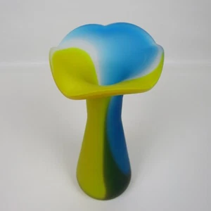 Vintage Art Studio Handmade Glass Vase Flared Ruffled Edge Swirled Colors 9-3/4" - Picture 1 of 8